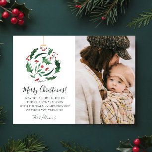 Cartes Pour Fêtes Annuelles Ornement Boule Florale de Noël Photo de Famille