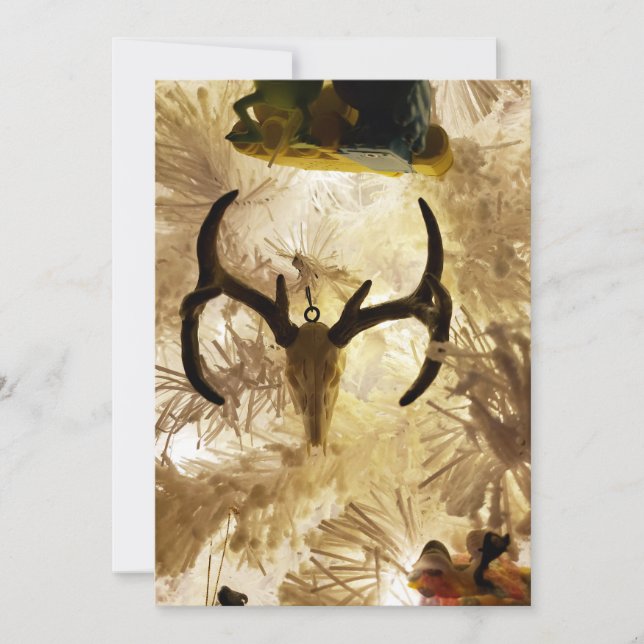 Cartes Pour Fêtes Annuelles ornement crâne cerf arbre de Noël blanc (Devant)
