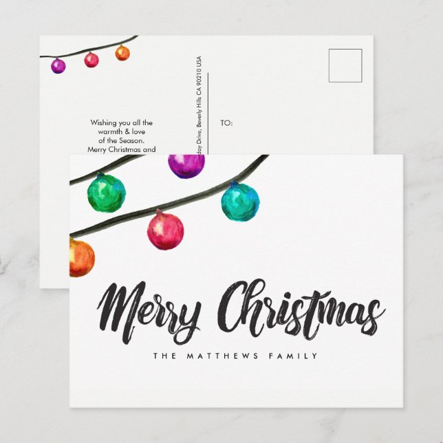 Cartes Pour Fêtes Annuelles Ornement d'aquarelle de Noël sur mesure (Devant / Derrière)