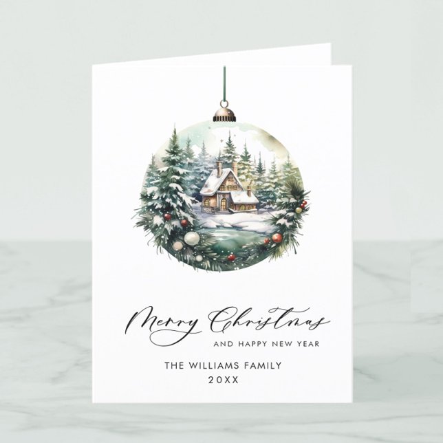 Cartes Pour Fêtes Annuelles Ornement de Noël à l'aquarelle élégante (Créateur téléchargé)