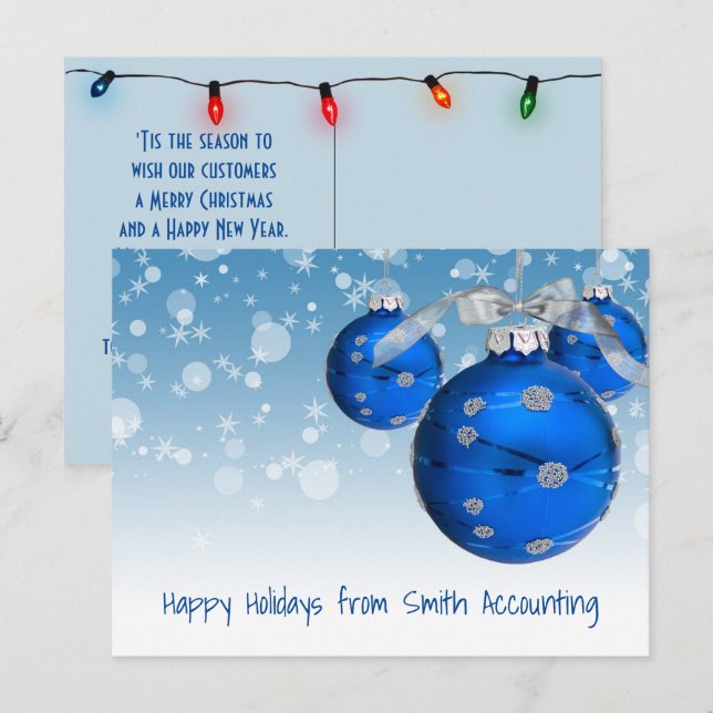 Cartes Pour Fêtes Annuelles Ornement de Noël bleu affaires (Devant / Derrière)