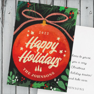 Cartes Pour Fêtes Annuelles Ornement de Noël Boule Rouge Moderne Botanique