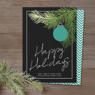 Cartes Pour Fêtes Annuelles Ornement de Noël moderne - Black Aqua non photo