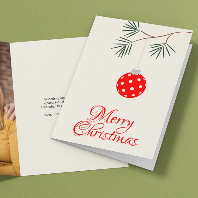 Cartes Pour Fêtes Annuelles Ornement de Pickleball tendance Rouge Noël Photo (Créateur téléchargé)