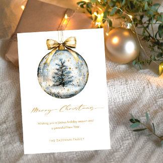 Cartes Pour Fêtes Annuelles Ornement doré de Noël avec un script élégant de Jo