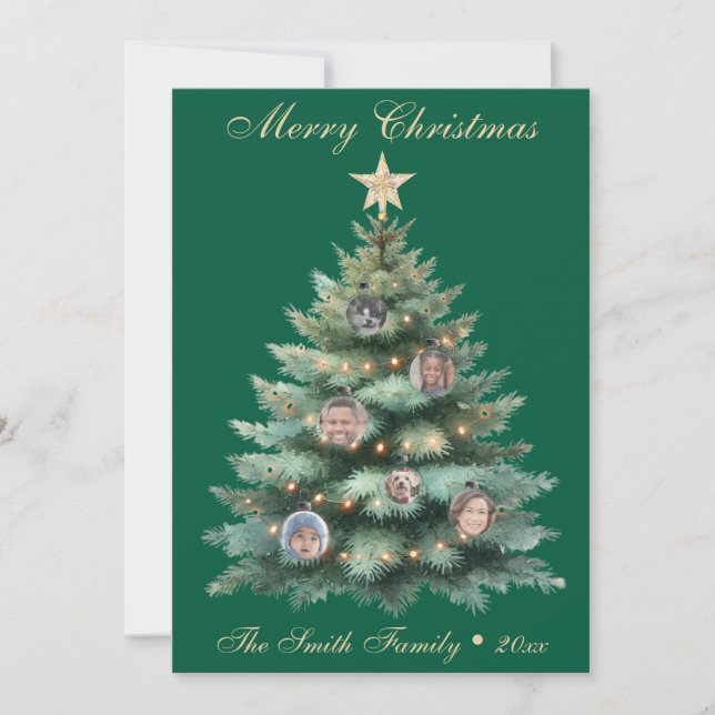 Cartes Pour Fêtes Annuelles Ornement photo de l'arbre de Noël vert (Devant)