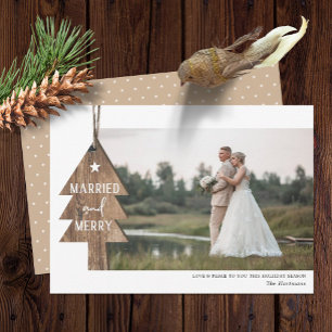 Cartes Pour Fêtes Annuelles Ornement rustique en bois de Noël Marié Photo