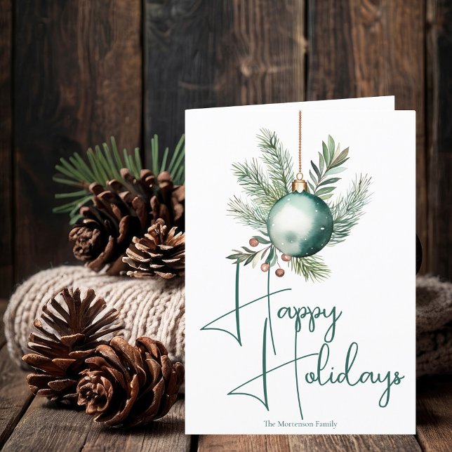 Cartes Pour Fêtes Annuelles Ornement Vert tendance Joyeux Joyeux Script (Créateur téléchargé)