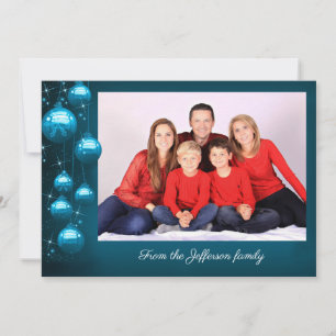 Cartes Pour Fêtes Annuelles Ornements bleus avec photo et message personnel