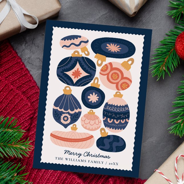 Cartes Pour Fêtes Annuelles Ornements bleus scandinaves minimaux non photo (Créateur téléchargé)