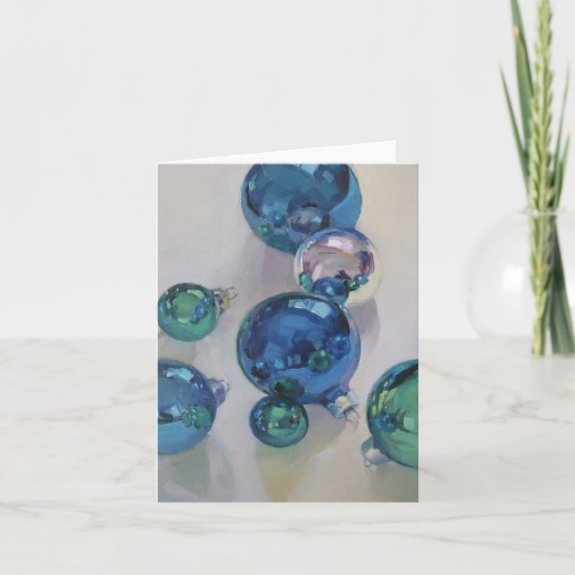 Cartes Pour Fêtes Annuelles Ornements bleus, verts, et argentés (Devant)