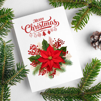 Cartes Pour Fêtes Annuelles Ornements de baies de Poinsettia Joyeux Noël
