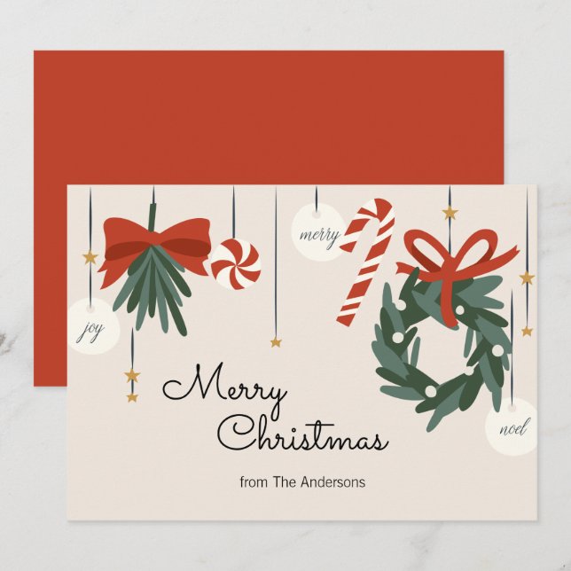 Cartes Pour Fêtes Annuelles Ornements de Noël Joyeux Noël (Devant / Derrière)