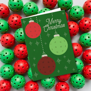 Cartes Pour Fêtes Annuelles Ornements de Pickleball rouges et verts de texte p