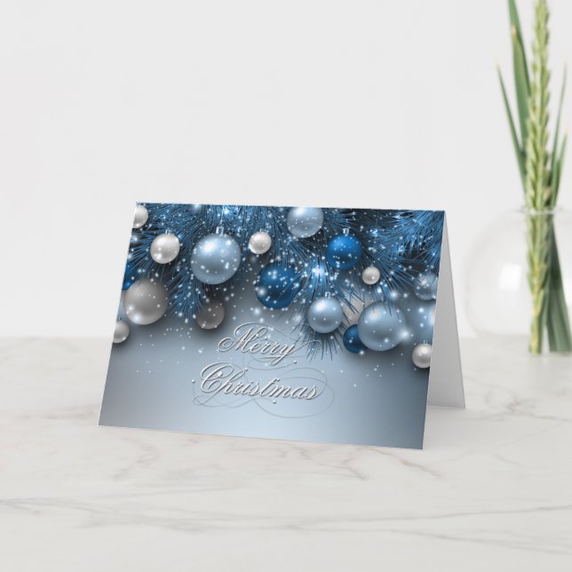 Cartes Pour Fêtes Annuelles Ornements de vacances de Noël - bleus (Devant)