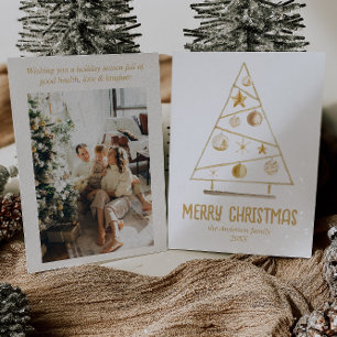 Cartes Pour Fêtes Annuelles Ornements en or Abstrait Arbre Photo Joyeux Noël