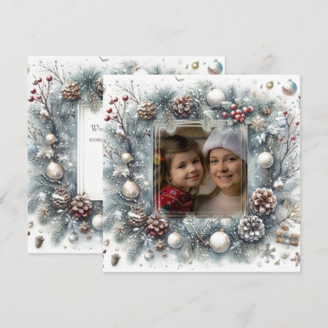 Cartes Pour Fêtes Annuelles Ornements Floraux de Pin Photo Noël (Devant / Derrière)