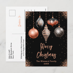 Cartes Pour Fêtes Annuelles Ornements noir et or rose Joyeux Noël