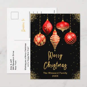Cartes Pour Fêtes Annuelles Ornements Rouges et Dorés Joyeux Noël