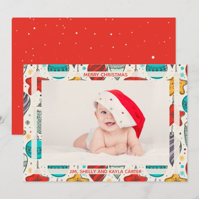 Cartes Pour Fêtes Annuelles Ornements vintages Photo Annonces de naissance (Devant / Derrière)