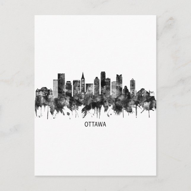 Cartes Pour Fêtes Annuelles Ottawa Canada Skyline BW (Devant)