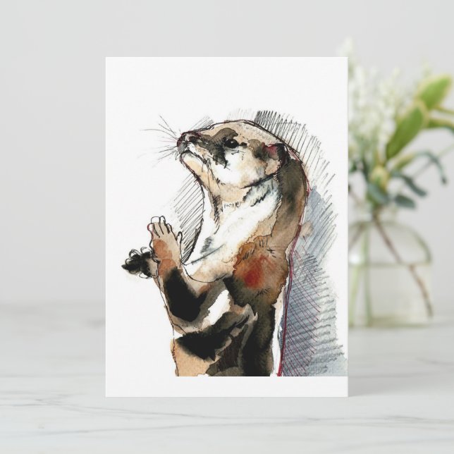 Cartes Pour Fêtes Annuelles Otter de dessin artistique| Cadeaux de loutre mou (Debout devant)