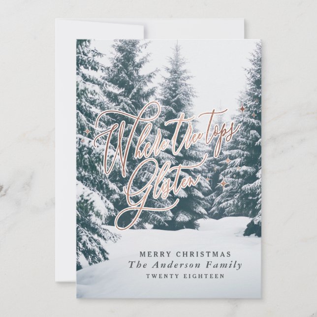Cartes Pour Fêtes Annuelles Où les cimes d'arbres gardent la photo Noël (Devant)