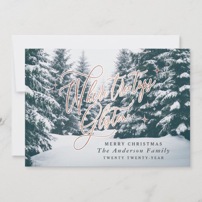 Cartes Pour Fêtes Annuelles Où les cimes d'arbres gardent Noël (Devant)