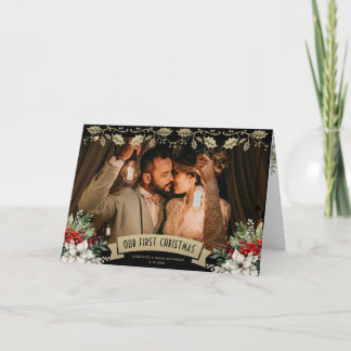 Cartes Pour Fêtes Annuelles Our First Christmas Black Gold Newlywed Photo