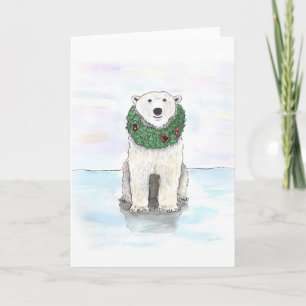 Cartes Pour Fêtes Annuelles Ours blanc avec la guirlande de vacances