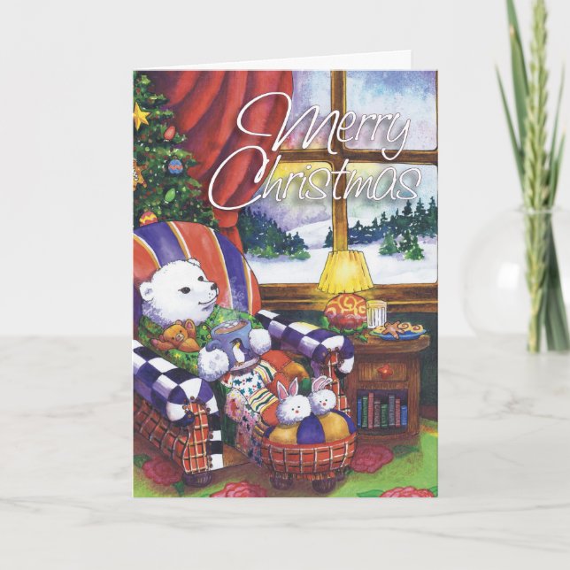 Cartes Pour Fêtes Annuelles Ours blanc confortable, Joyeux Noël (Devant)