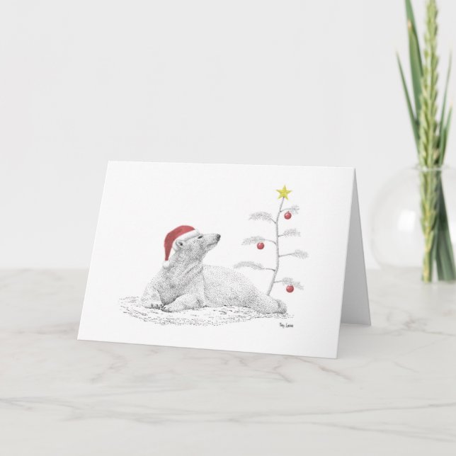 Cartes Pour Fêtes Annuelles Ours blanc dans un casquette de Père Noël (Devant)