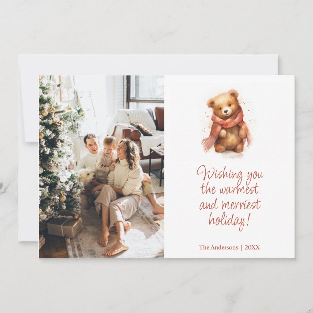 Cartes Pour Fêtes Annuelles Ours d'aquarelle mignonne avec Écharpe Photo de No (Devant)