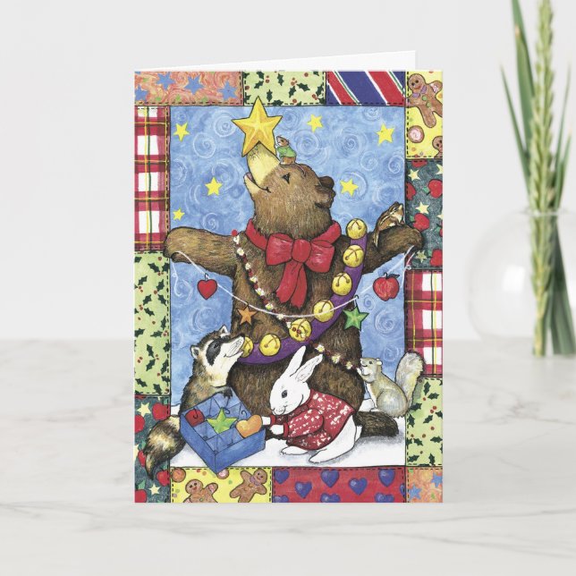 Cartes Pour Fêtes Annuelles Ours d'arbre de Noël (Devant)