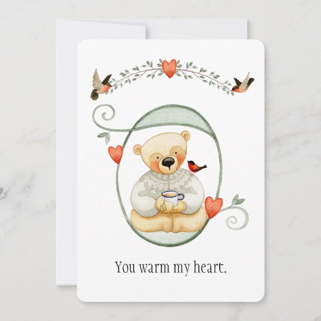 Cartes Pour Fêtes Annuelles Ours de coeur doux et chaud Valentine (Devant)