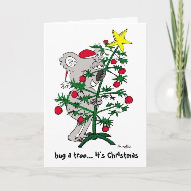 Cartes Pour Fêtes Annuelles Ours de koala étreignant un arbre de Noël (Devant)