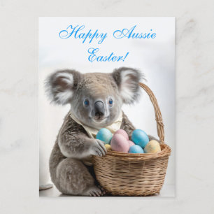 Cartes Pour Fêtes Annuelles Ours de Koala tenant un panier avec oeufs de Pâque