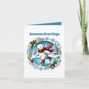 Cartes Pour Fêtes Annuelles Ours de patinage sur glace de vœux personnalisable