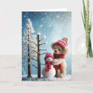 Cartes Pour Fêtes Annuelles Ours en peluche de Noël avec bonhomme de neige
