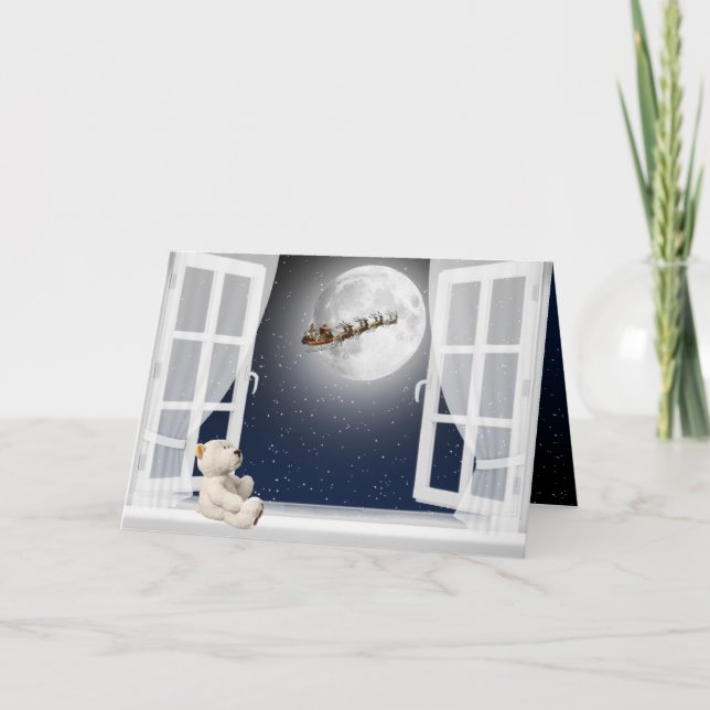 Cartes Pour Fêtes Annuelles Ours en peluche de Noël dans la fenêtre (Devant)