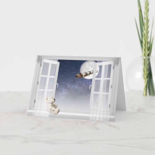 Cartes Pour Fêtes Annuelles Ours en peluche de Noël par fenêtre (Devant)