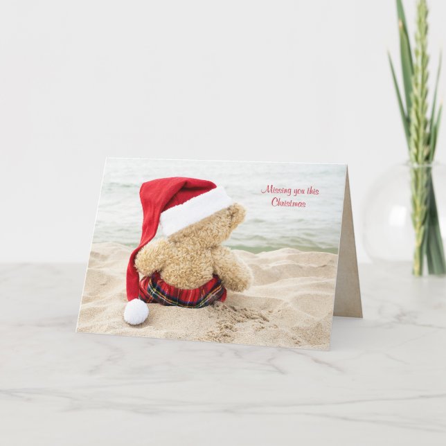 Cartes Pour Fêtes Annuelles Ours en peluche de Noël sur la plage (Devant)