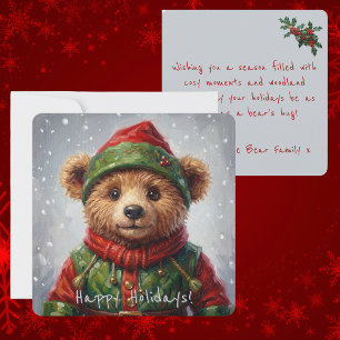 Cartes Pour Fêtes Annuelles Ours en peluche elfe de Noël fantaisiste dans un s