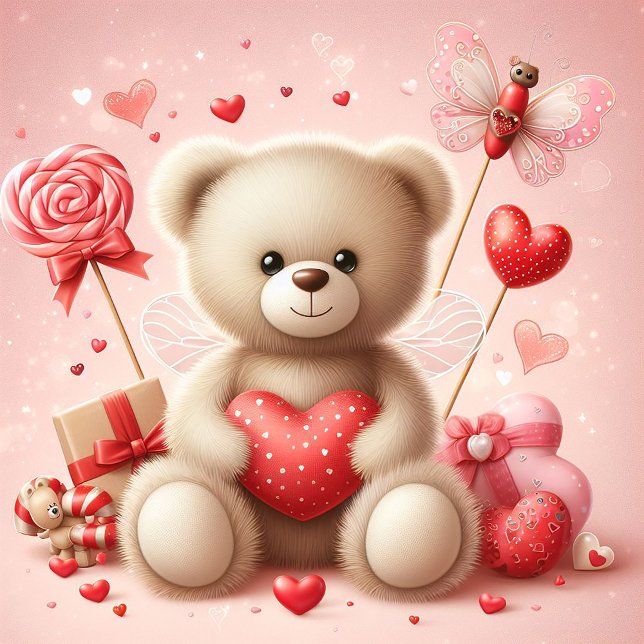 CARTES POUR FÊTES ANNUELLES OURS EN PELUCHE MIGNON AVEC COEURS SAINT-VALENTIN (Créateur téléchargé)