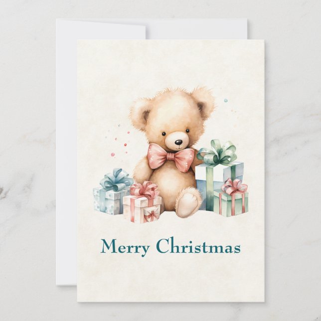 Cartes Pour Fêtes Annuelles Ours en peluche mignonne avec cadeaux de Noël (Devant)
