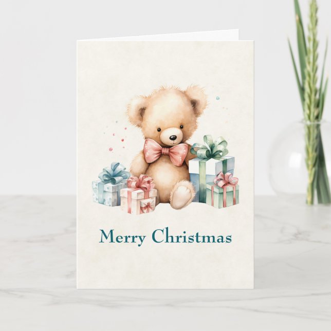 Cartes Pour Fêtes Annuelles Ours en peluche mignonne avec cadeaux de Noël (Devant)