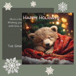 Cartes Pour Fêtes Annuelles Ours en peluche personnalisé dormant Noël carré