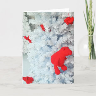 Cartes Pour Fêtes Annuelles Ours en peluche rouge dans l'arbre de Noël