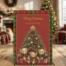 Ours en peluche vintage Arbre de Noël Tartan à car
