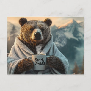 Cartes Pour Fêtes Annuelles Ours en robe tenant de la Mug de café